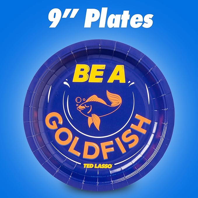 Silver Buffalo Ted Lasso Be a Goldfish Believe 32 Pack Partyware Disposable Paper Plates and Napkins