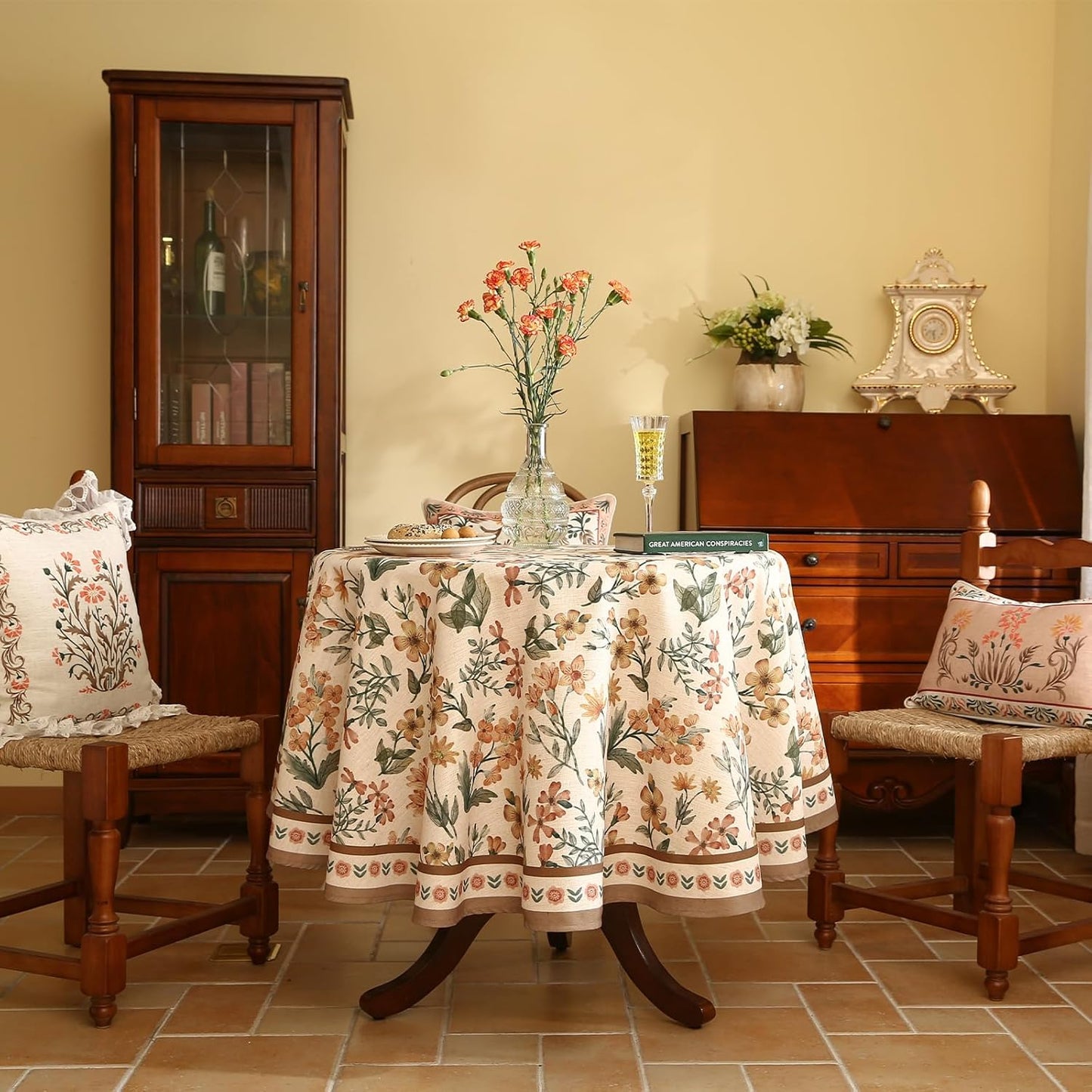 Designer Floral Linen Small Round Tablecloth,Vintage William Morris Soft and Durable Table Cloth,Decorative Table Cover for Kitchen,Dining,Thanksgiving,Christmas,Diameter 55"-Athea