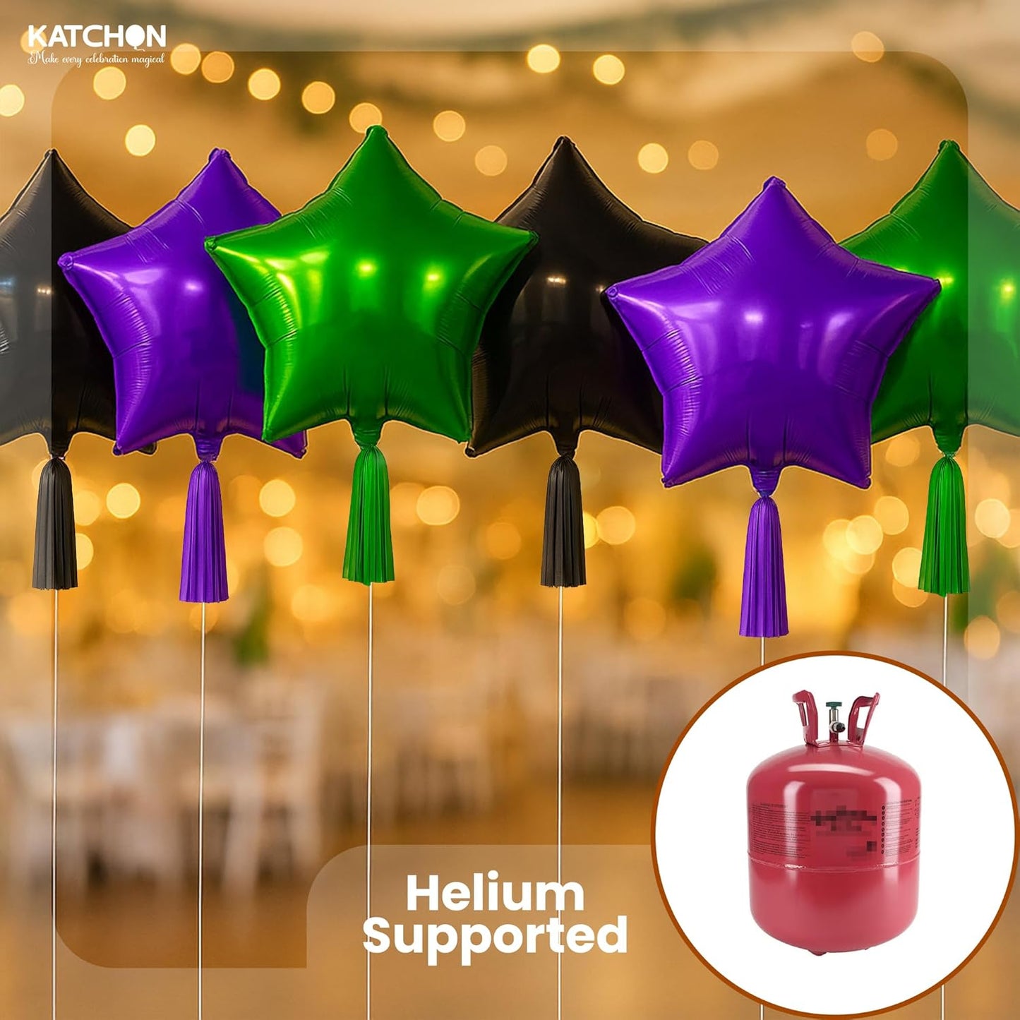 Katchon, Purple Green and Black Star Foil Balloons - 18 Inch, pack of 12 | Halloween Decorations Indoor, Spooky Decor For Home | Green Star Balloons For Halloween Decor | witch Party Decorations