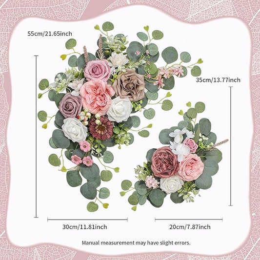 Artificial Wedding Arch Flowers for Wedding Sign,Set of 2 for Wedding Welcome Ceremony Sign,Faux Floral Swags,Wedding, Banquet and Reception Backdrop Floral Decoration (Coffee Pink)