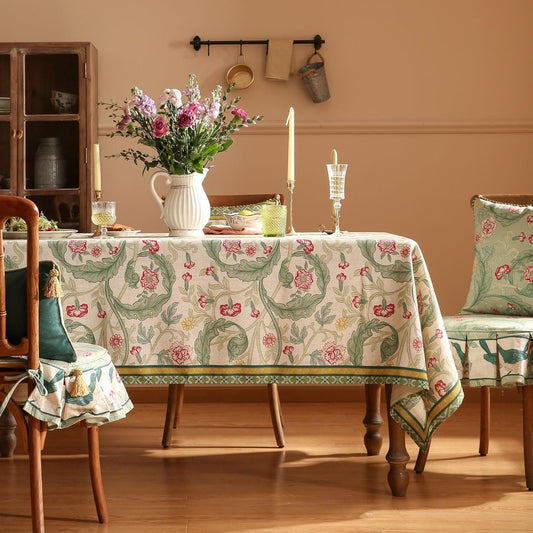 patdrea Designer French Vintage Rectangle Tablecloth,Green Linen Leaves Pattern Table Cloth,Decoration Floral Table Cover for Kitchen Dining Christmas,Thanksgiving,Party,63"x87"-Cecilia a