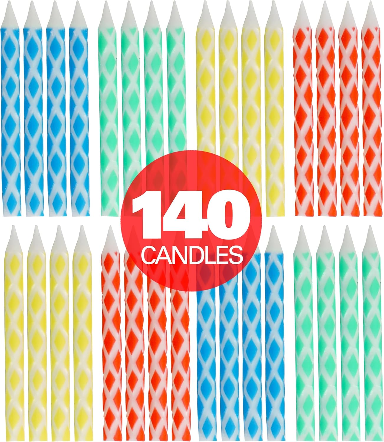 140-Count Birthday Candles Multicolored Diamond, Birthday Candles for Cake, Cupcake Candles, Party Celebration