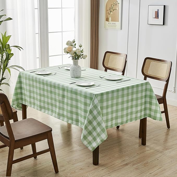 BALCONY & FALCON Gingham Table Cloth Rectangle – Machine Washable Wrinkle-Free Buffalo Checkered Tablecloth for 6ft 8ft Tables, Outdoor Picnic, Party, Kitchen Dining Decor (Green White, 57x118 Inch)