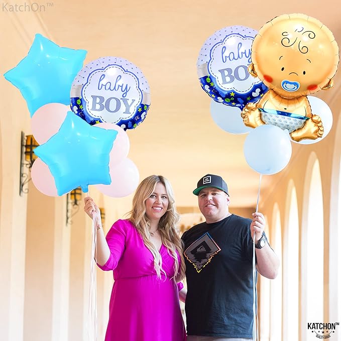 KatchOn Baby Boy Balloons Set - Large 27 Inch, Pack of 5 | Gender Reveal and Baby Shower Decorations | It's A Boy