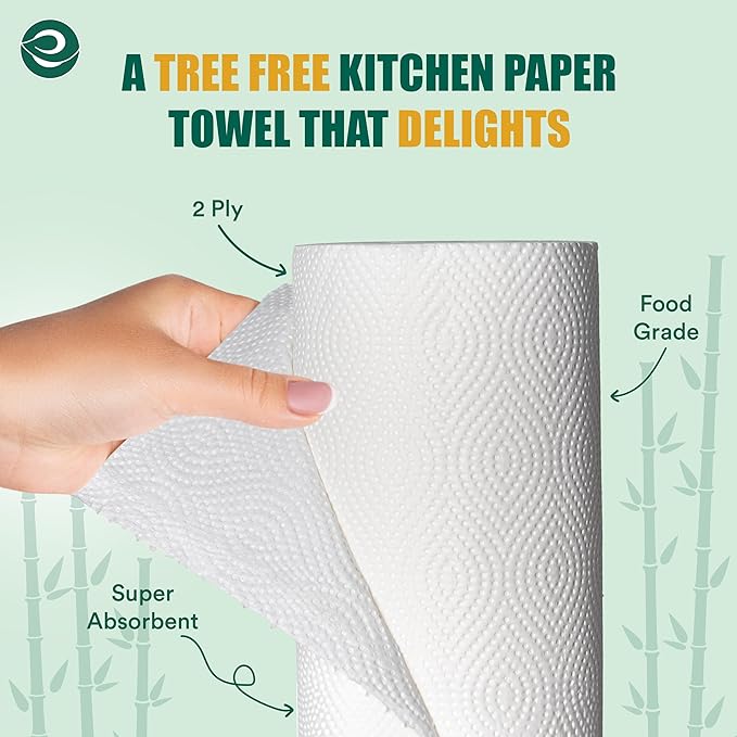 Eco Soul Bamboo Paper Towel Set Of 6 Rolls |150 Sheets Per Roll | Ultra Absorbent, Eco-Friendly, Sustainable, Food Safe Kitchen Paper Towel