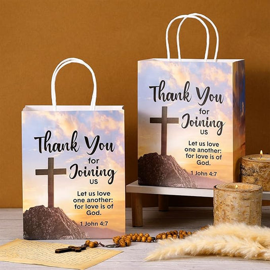 24 Pcs Welcome to Our Church Gift Bags Religious Brochure Paper Gift Bag with Handles Church Visitor Packets Christian Religious Party Favor for Vbs Birthday Baptism Party Supplies Decoration