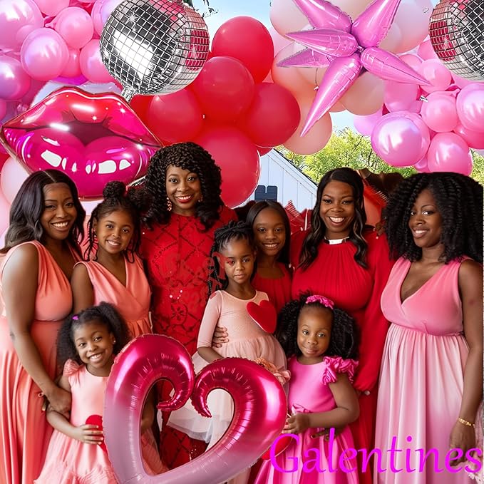 Hot Pink Balloon Garland Arch Kit 137 Pcs Pastel Pink White with Shape Lips Star Heart 4d Disco foil Balloons for Girls Birthday Engagement Galentines Valentine's Day Decorations