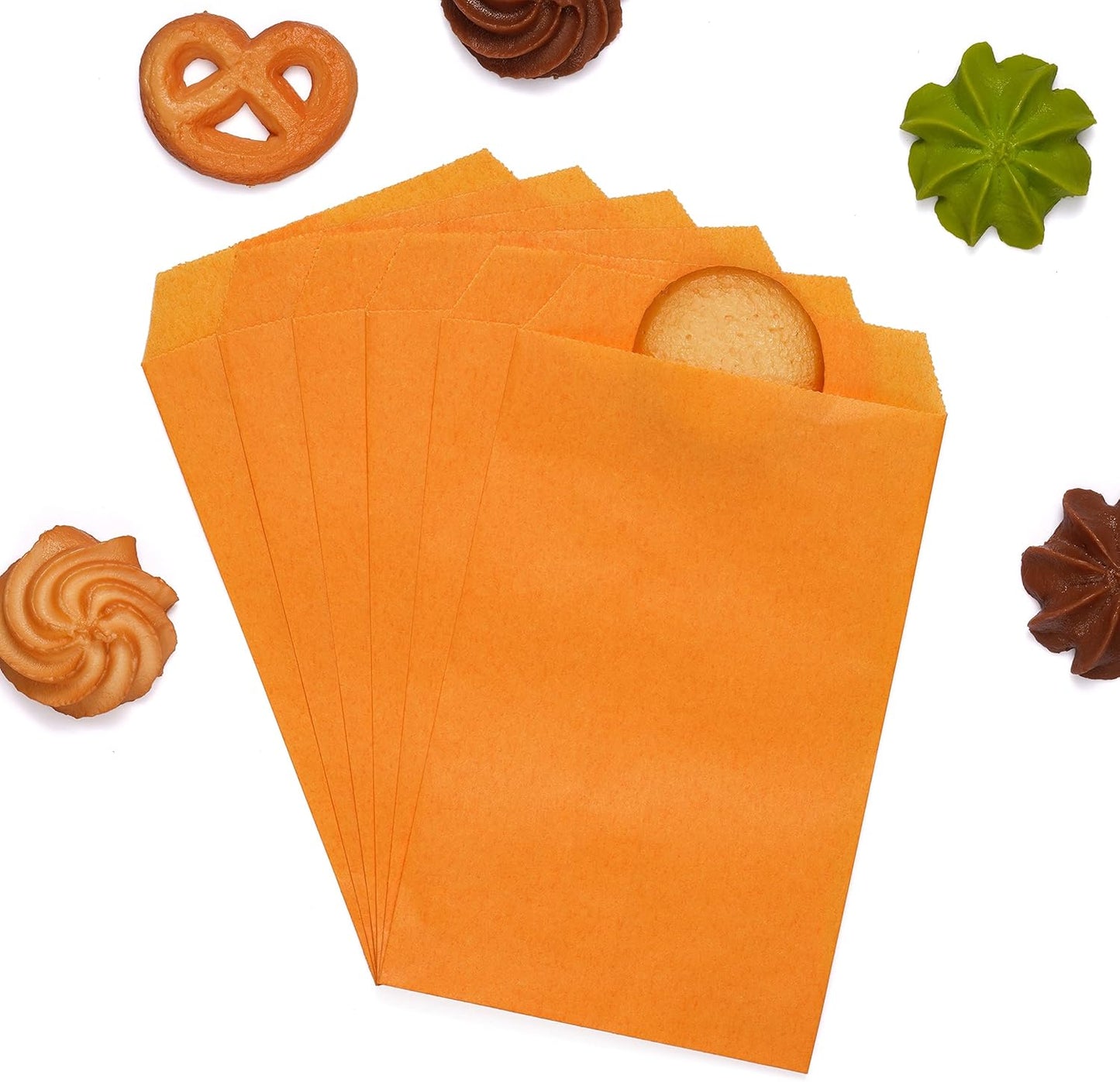 Quotidian Orange Flat Medium Greaseproof Paper Bags 4" x 6" (10 x 15.2cm) Pack of 100 - Bakery Dessert Wedding Invitation Party Favor