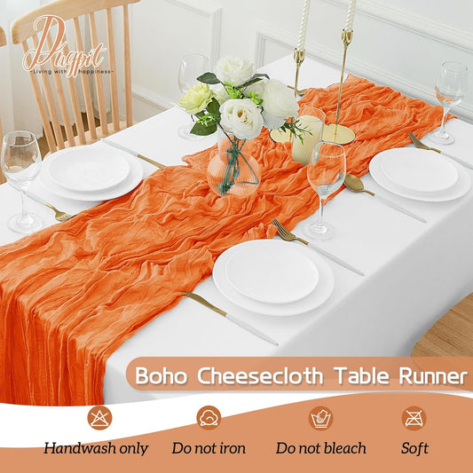 16Pack Orange Table Runner 10FT Cheesecloth Table Runner 35x120Inch Long Boho Cheese Cloth Table Runners Rustic Gauze Table Runners for Party Wedding Bridal Shower Baby Shower Decorations
