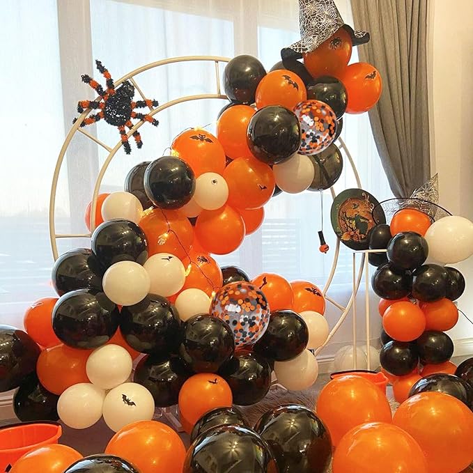 Halloween Balloons Black Orange Balloons, 60Pcs 12inch Latex Orange Black Balloon and Confetti Balloon for Halloween Birthday Party Decorations Anniversary Graduation Decoration