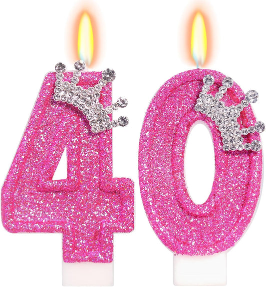 Birthday Candle for Cake, Crown Rose Number Candles, 2.76 inch Number Happy Birthday Candle, Cake Topper Decoration for Birthday Party (Number 40)
