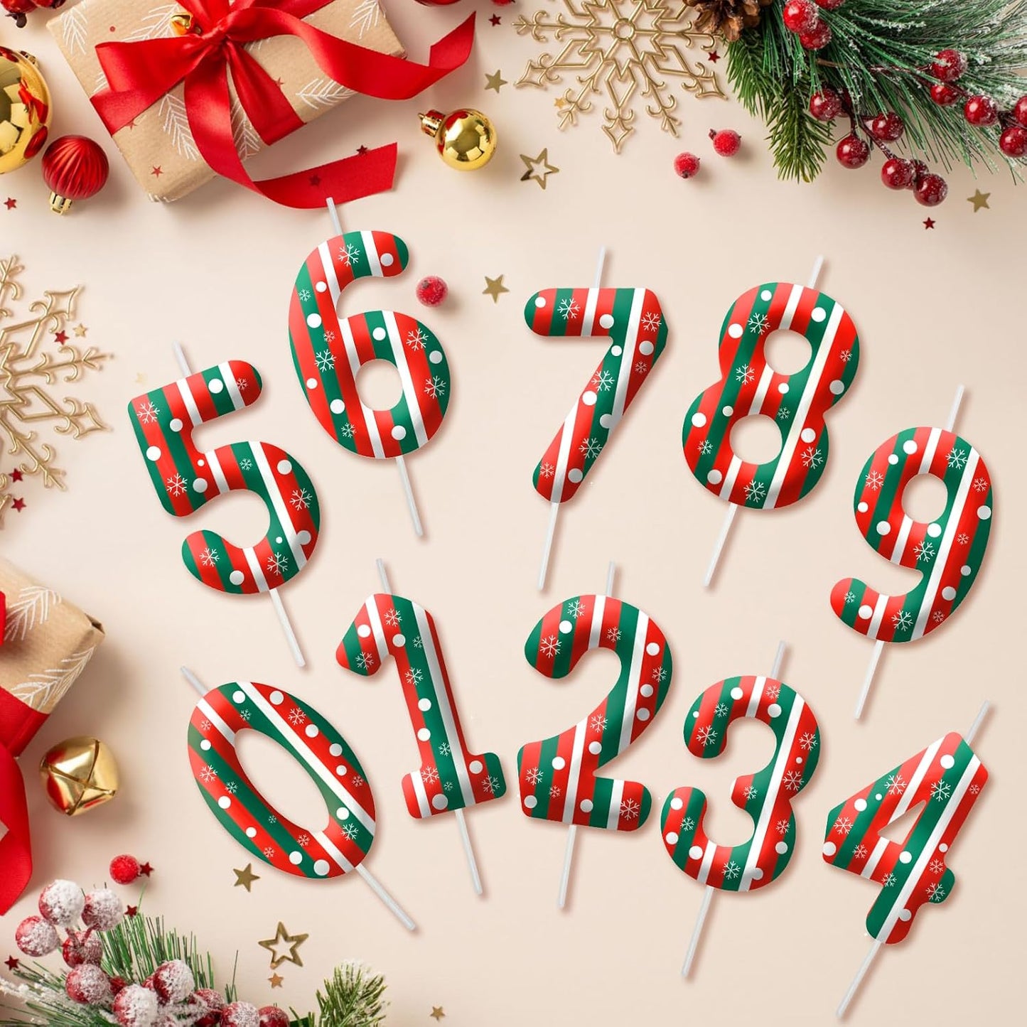 Christmas Themed Birthday Candles for Cake, Number 4th Candle, Happy Birthday Cake Topper for Boys Girls, Christmas Birthday Party Decorations Supplies Gifts