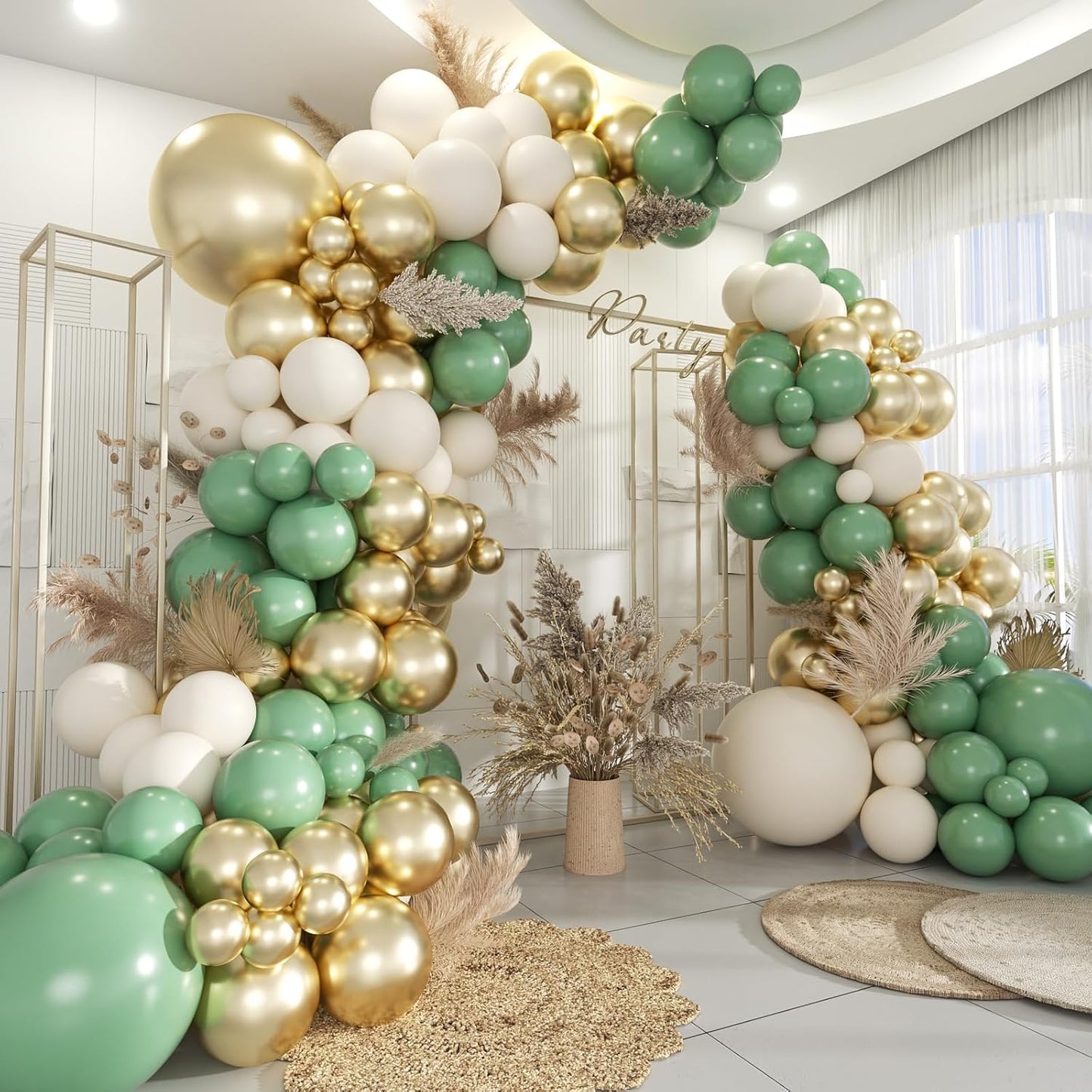 Green White Gold Balloon Garland Arch Kit, 160Pcs Latex Balloons Different Size Balloons 18 12 10 5 inch for Birthday Baby Shower Wedding Bridal Shower Party Decorations