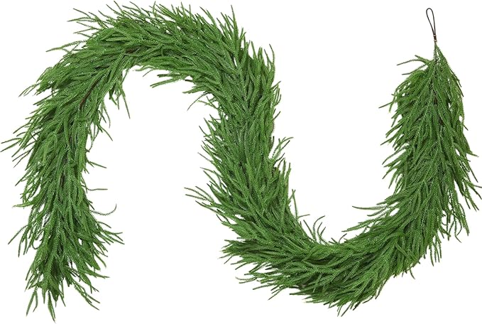 9FT Norfolk Pine Christmas Garland, Real Touch Artificial Greenery Garland for Indoor Outdoor Holiday Decor, Faux Pine Garland with Realistic Needles