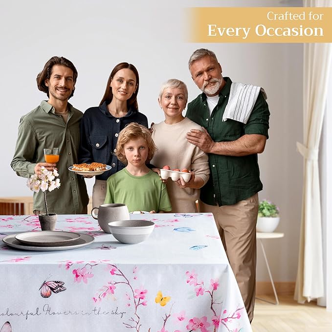 Maison d' Hermine Table Cloth Rectangle Table 100% Cotton 70 x 108 Inches Tablecloth Reusable Decorative for Dining Room Farmhouse Home Valentines Day Decorations Spring Summer - Blossoms in Spring