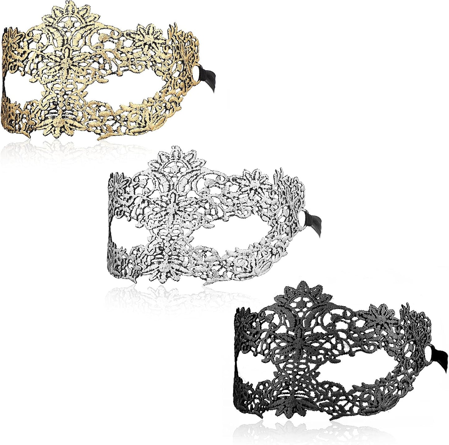 3 Pcs Adult Masquerade Mask Mysterious Fun Lace Masks for Couples Women Man Lace Headpiece Disguise for Costumes