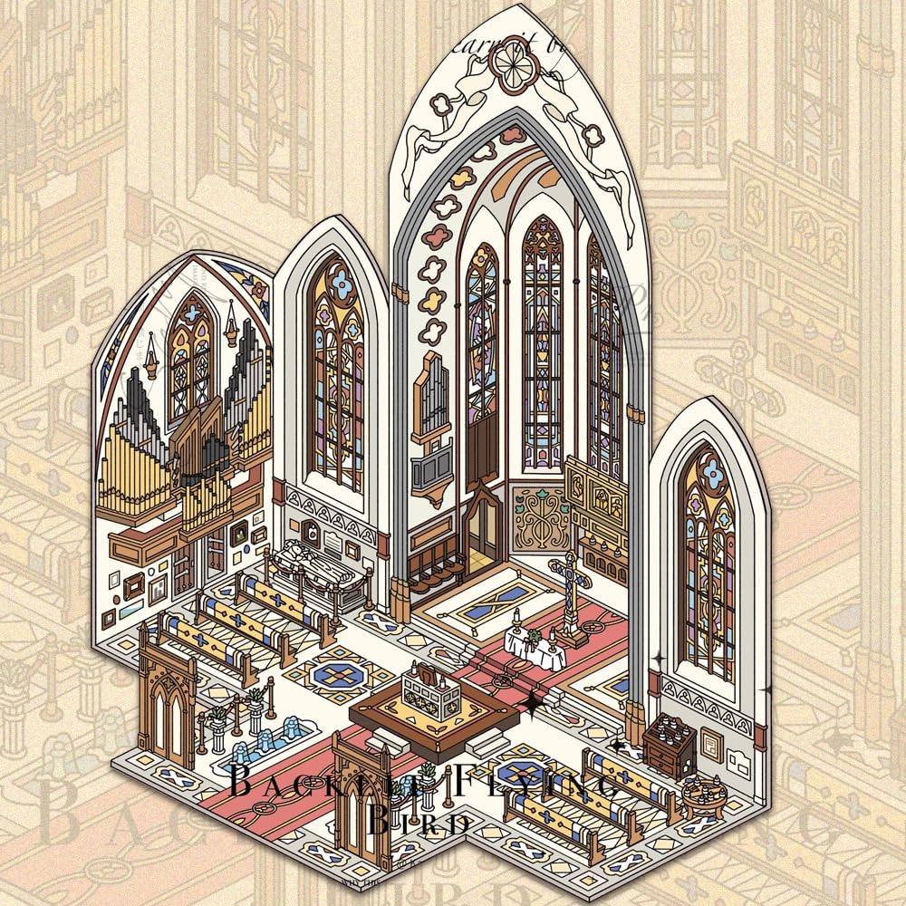 Fabulous Cathedral Architecture Scenery Stickers, DIY Miniature Scrapbooking Supplies, Vintage Library Scenes, Fun World PET 3D Landscape Sticker, Crafting Decorative Paper for Relief Stress