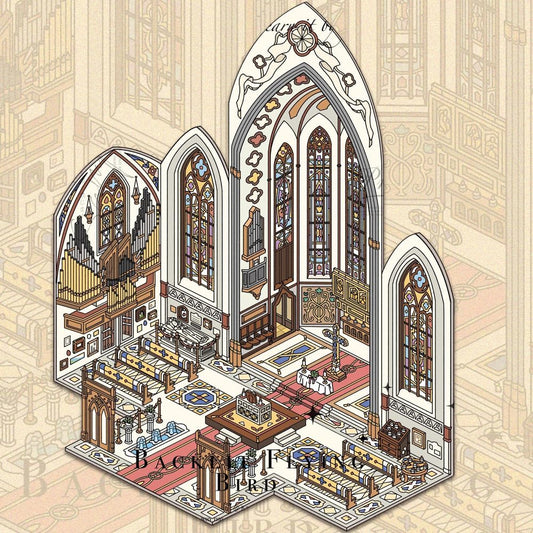 Fabulous Cathedral Architecture Scenery Stickers, DIY Miniature Scrapbooking Supplies, Vintage Library Scenes, Fun World PET 3D Landscape Sticker, Crafting Decorative Paper for Relief Stress