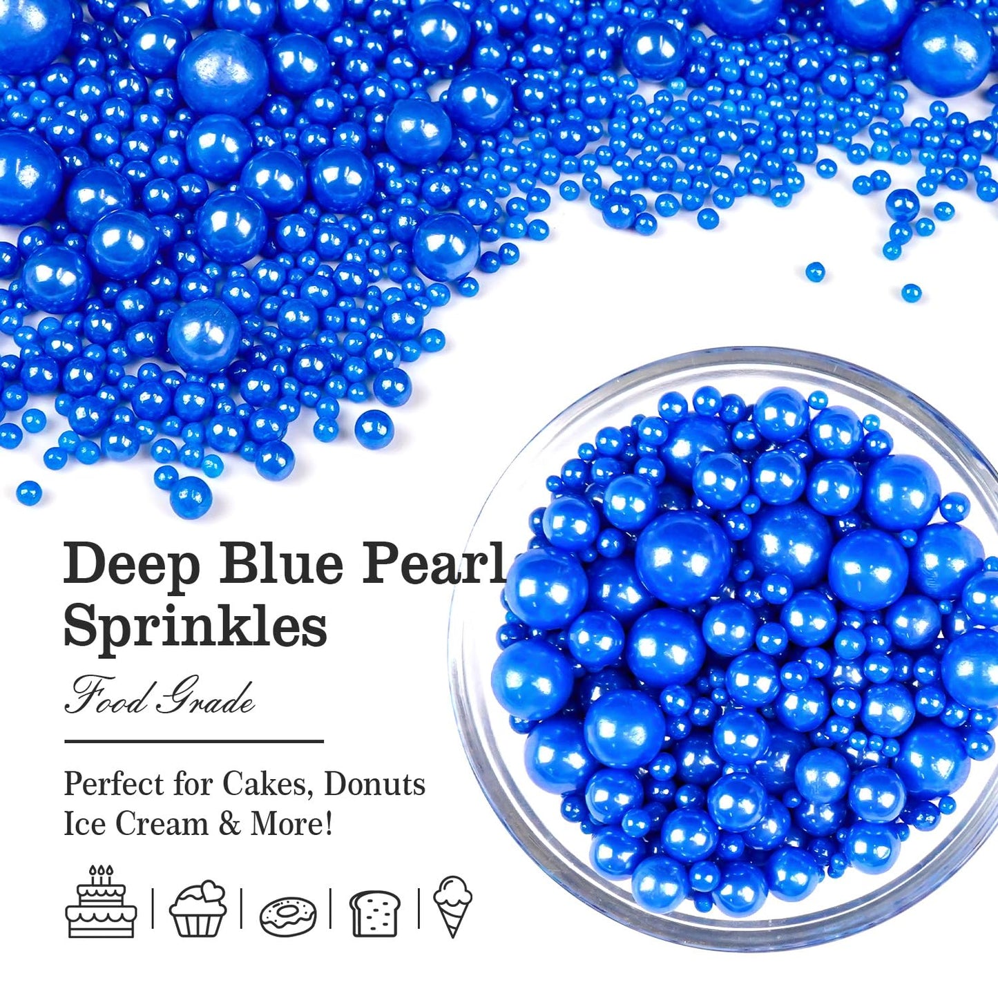 Deep Blue Pearl Sugar Sprinkles, Edible Candy Pearls, 150g/5.29oz, Blue Sprinkles for Cake Decorating, Baking Cake Decorations, Cupcakes, Foodgrade Toppers, Wedding Party Chirstmas Supplies