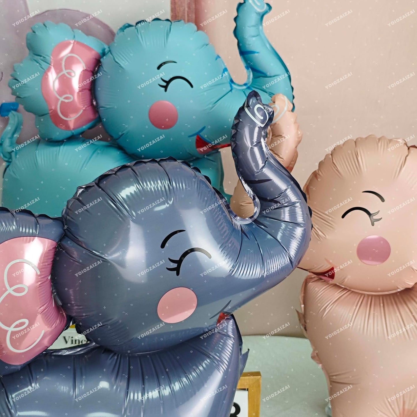 2PCS Matte self-standing elephant animal balloon 3D Jungle Large Elephant Foil Balloons For Kids safari themed birthday party gender indication baby shower Decor supplies Gray