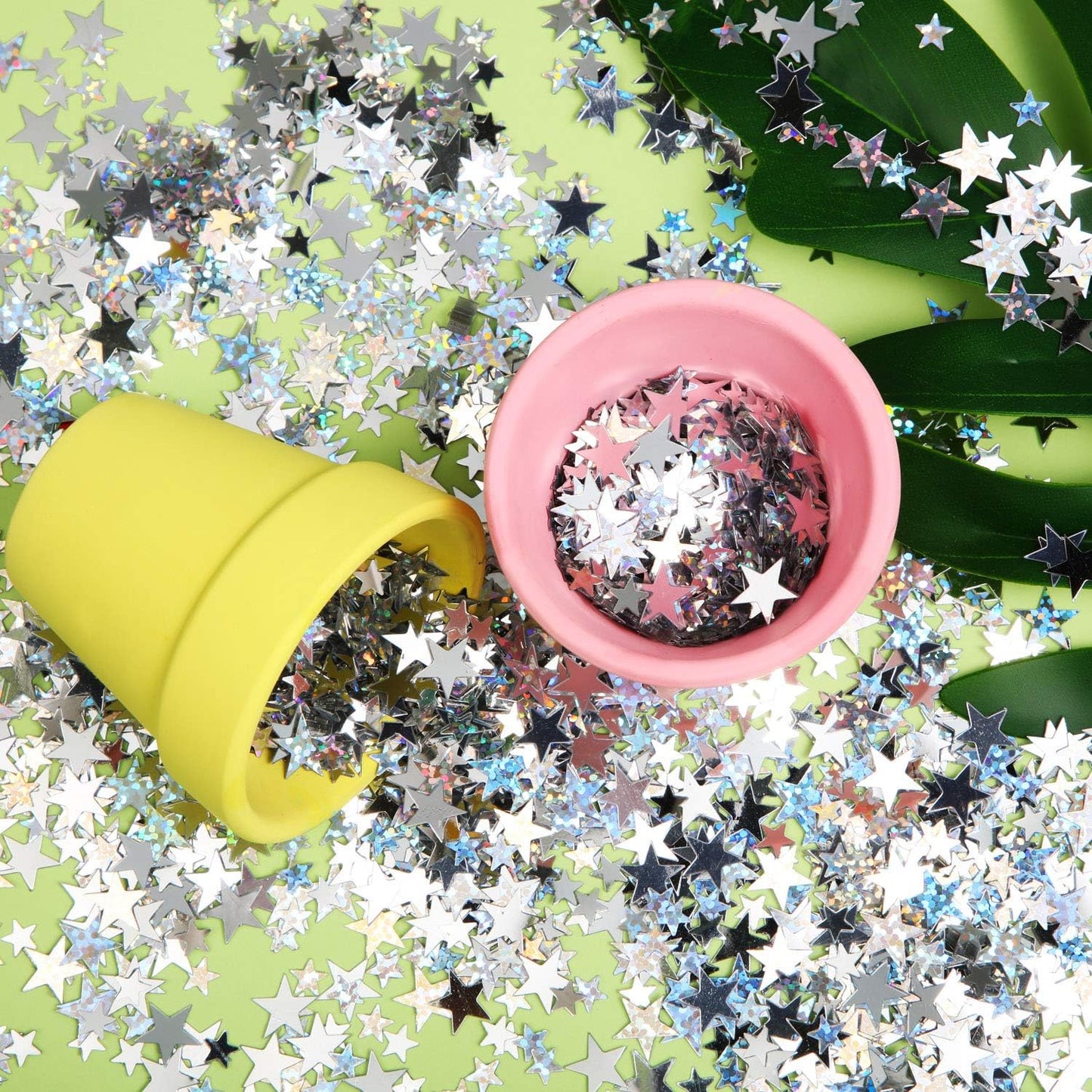 Hestya 60g Star Confetti Glitter Table Confetti Metallic Foil Stars for Christmas Party Wedding Festival Decorations(Silver Set,10mm and 6mm)