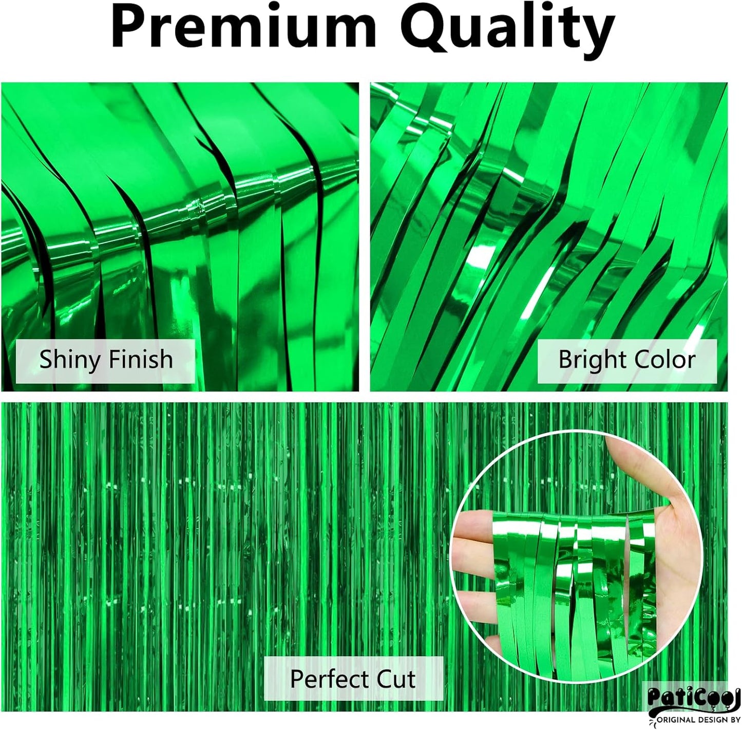 Football Party Decorations Green Streamers - Thicken 4 Pack 3.2 x 8.2 FT - Tinsel Foil Fringe Curtains Party Backdrop for Birthday, Dinosaur, Jungle, Christmas, Golf Party Decorations