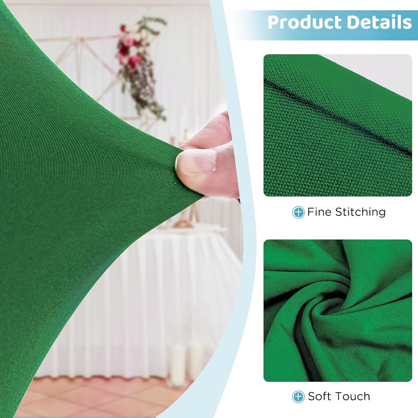 Table Skirts for 6ft Rectangle Tables - 2PCS Green Table Covers for 6 Foot Tables, Wrinkle Resistant Ruffles Elastic Table Cloths and Table Skirt for Banquets/Weddings/Parties/Birthday