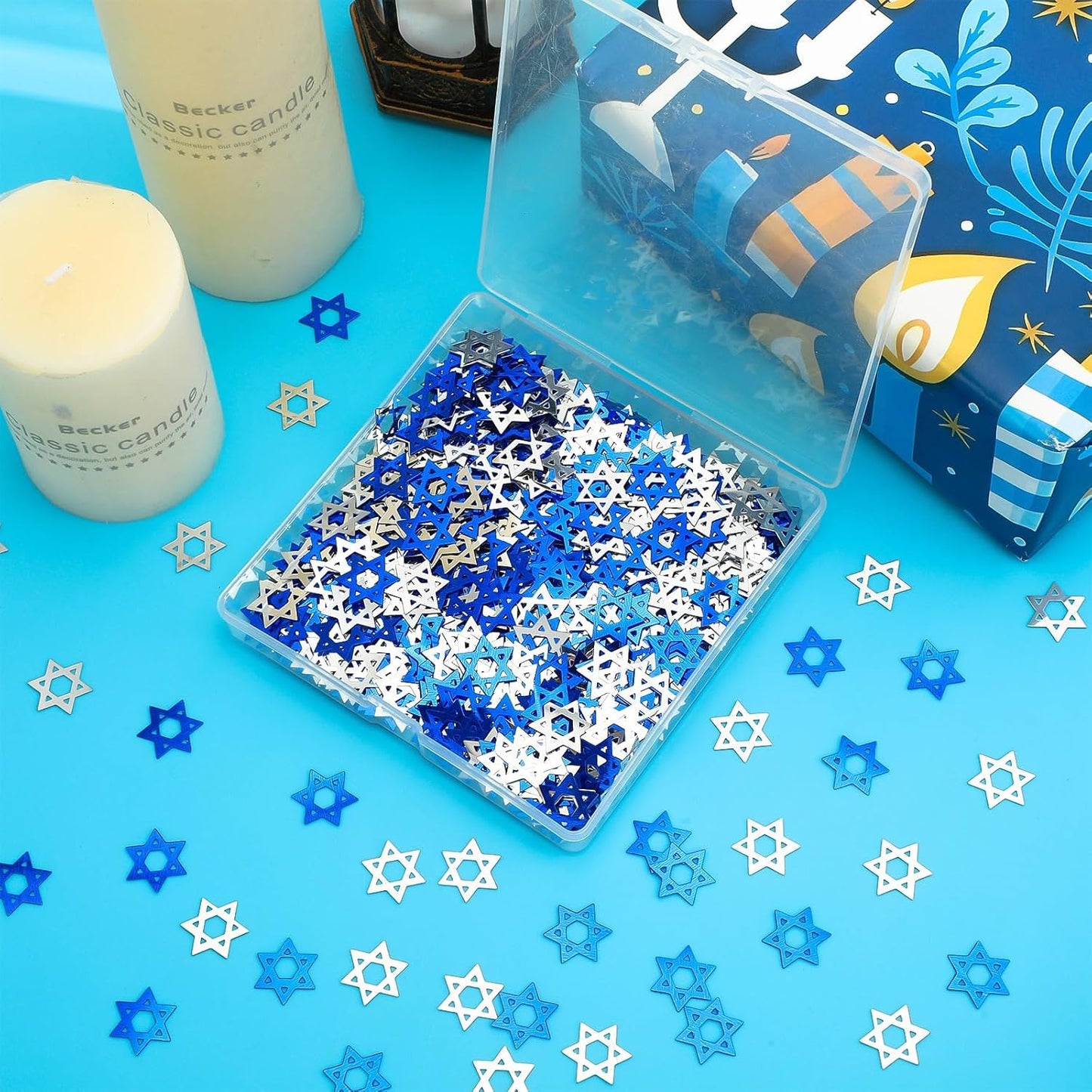 MARFOREVER Star of David Glitter Confetti, Hanukkah Confetti Table Decoration Chanukkah Metallic Foil Blue Silver Chanukah Sprinkles Sequins Scatter for Hanukkah Jewish Festival Party Supplies Decor