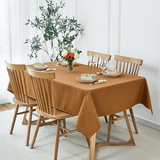 maxmill Fall Tablecloth Stain Resistant Waterproof Wrinkle Resistant Spillproof Soft Weaved Pattern Table Cloth for Dining Room Harvest Thanksgiving Parties, Rectangle 70 x 108 Inch, Amber