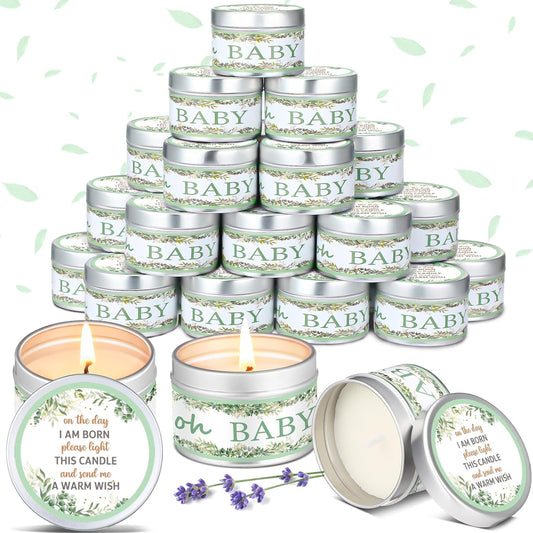 MTLEE 24 Pcs Leaf Baby Shower Party Favors Candles Lavender Scented Baby Shower Favors for Guests Rustic Tealights Candles Gender Reveal Return Gifts Girl Boy(1.2 Oz, Green)