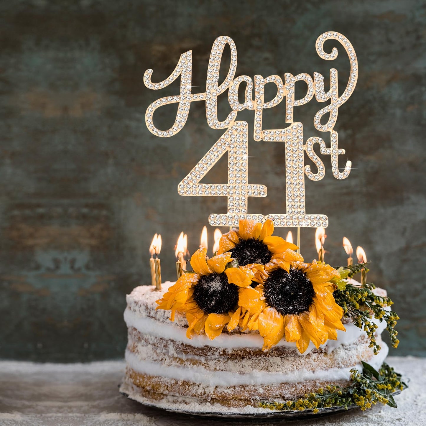 Happy 41st Birthday Decorations,41st Birthday Gold Rhinestone Cake Topper - Cheers to 40 Years Old Bday Party Metal Sparkly Cake Centerpieces Sign.