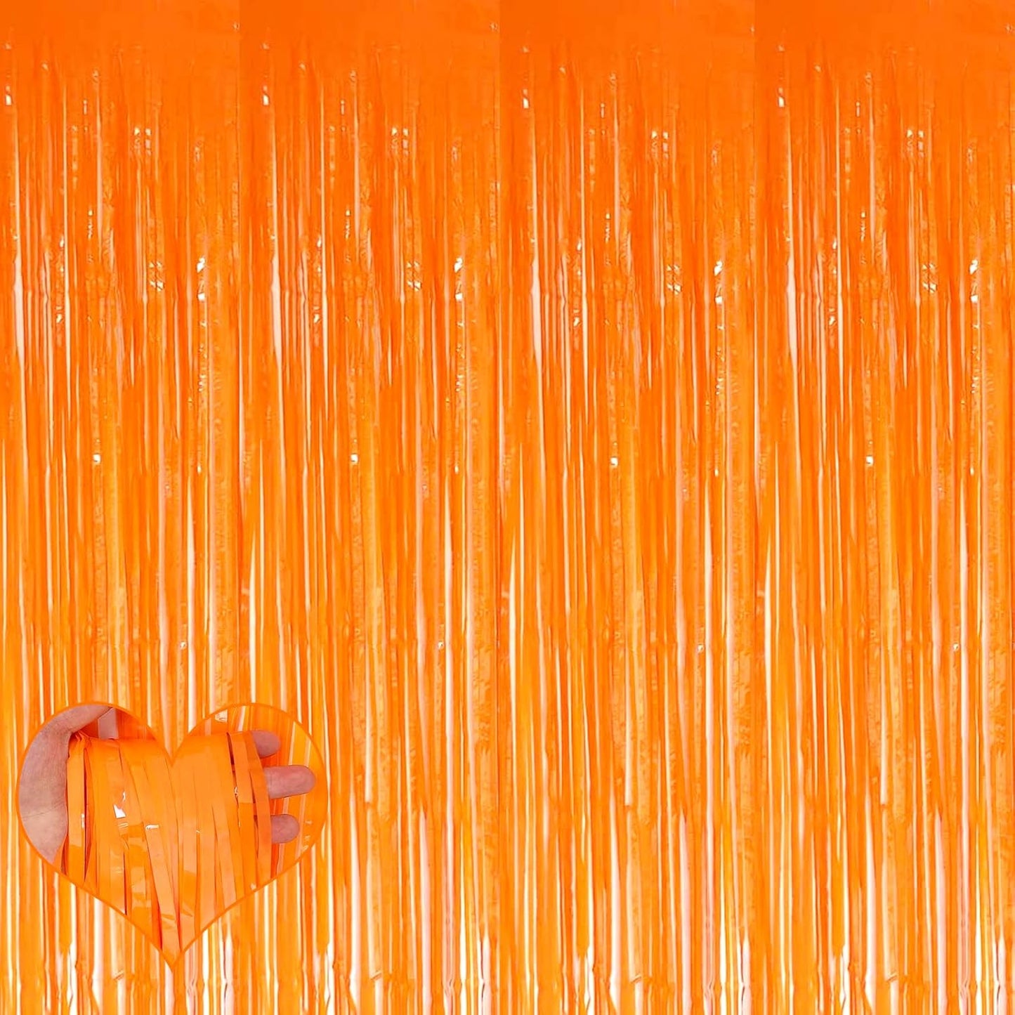 4 Pack Orange Fringe Curtain Backdrop, 3.2Ft x 6.6Ft Metallic Tinsel Foil Fringe Streamers Curtains Background for Photo Booth Birthday Wedding Baby Shower Party Thanksgiving Christmas Decorations