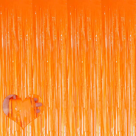 4 Pack Orange Fringe Curtain Backdrop, 3.2Ft x 6.6Ft Metallic Tinsel Foil Fringe Streamers Curtains Background for Photo Booth Birthday Wedding Baby Shower Party Thanksgiving Christmas Decorations
