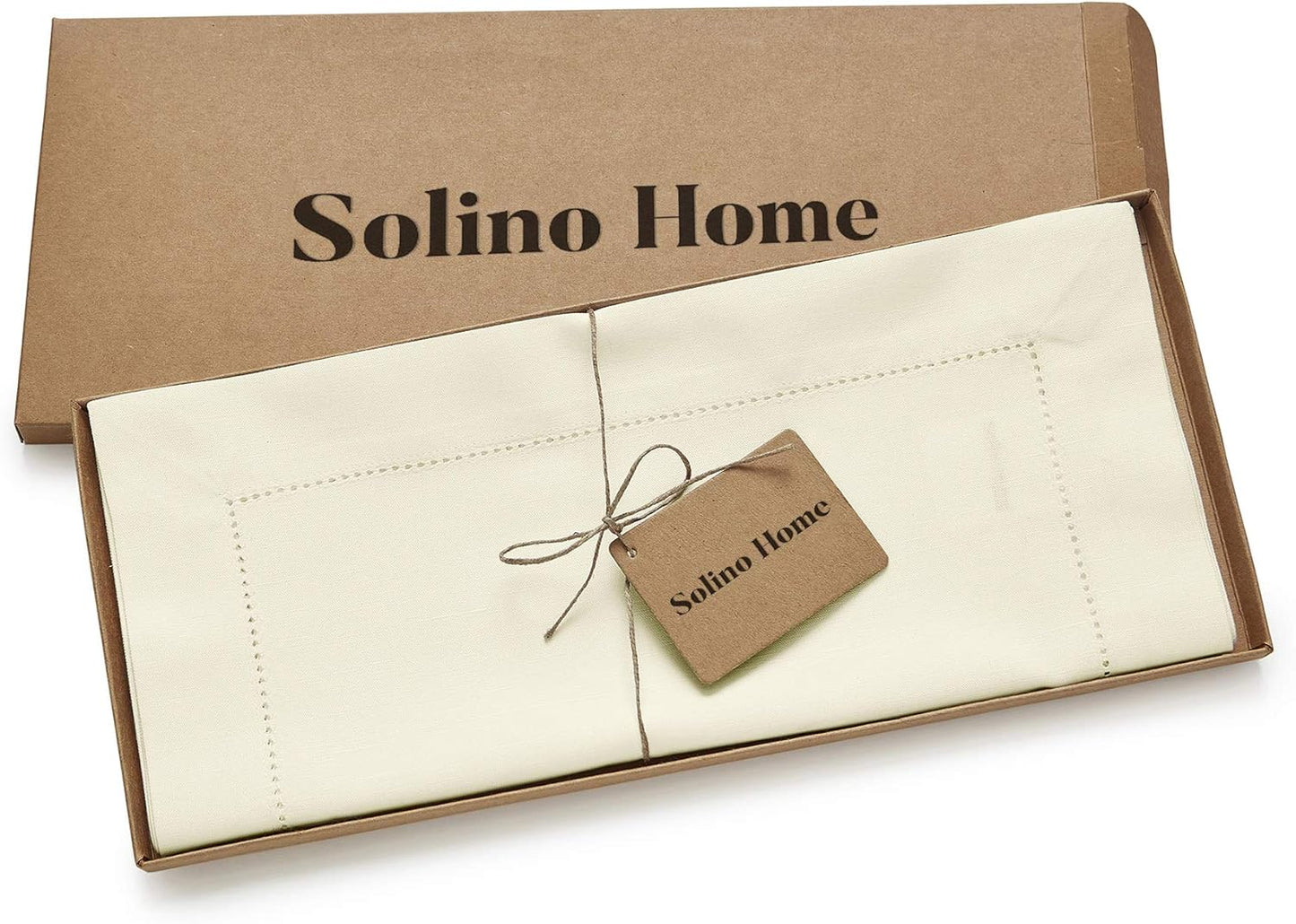 Solino Home Ivory Table Runner 144 Inches Long - Cotton Linen Hemstitch Extra Long Table Runner 14 x 144 Inch for Fall, Autumn, Thanksgiving, Christmas, Holiday