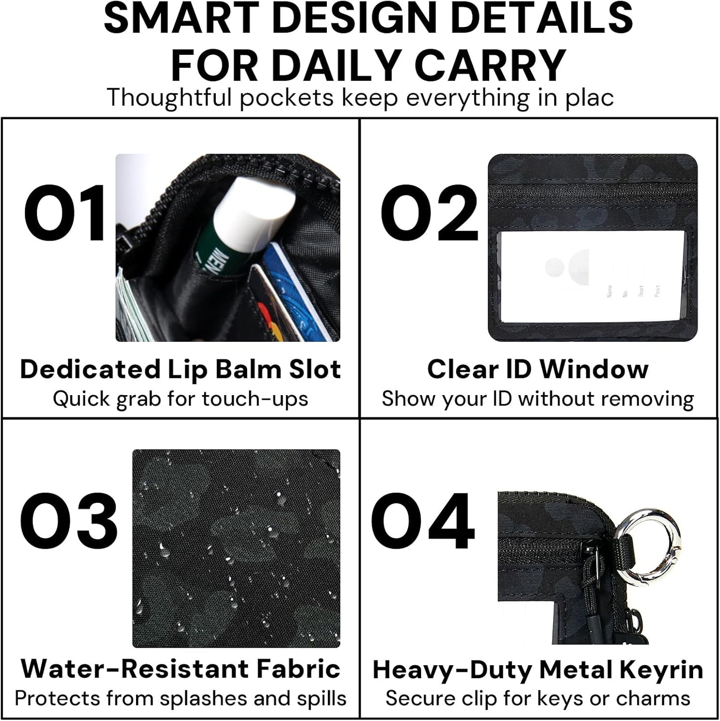 Keychain Wallet for Women Mini Zip Card Holder with ID Window Coin Purse Detachable Wristlet Small Wallets Black Leopard