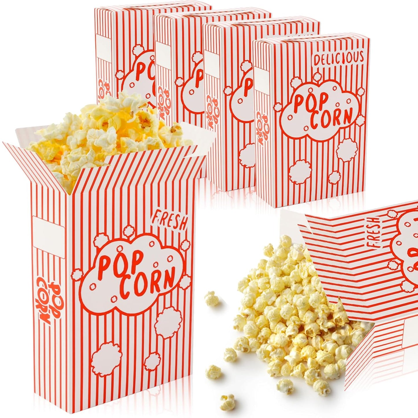 200Pcs Popcorn Boxes Containers 1.25 Oz Paper Popcorn Buckets Red and White Striped Close-Top Cardboard Pop Corn Bowls Individual Servings Bags for Party Movie Night