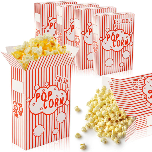 200Pcs Popcorn Boxes Containers 1.25 Oz Paper Popcorn Buckets Red and White Striped Close-Top Cardboard Pop Corn Bowls Individual Servings Bags for Party Movie Night