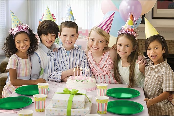 Party Solids Green Plastic Plates For Party Supplies, Green Disposable Plates 100 Pieces - 50-7" & 50-9" Heavy Duty 350 GSM Disposable Dinnerware Sets, Plastic Dinnerware Sets