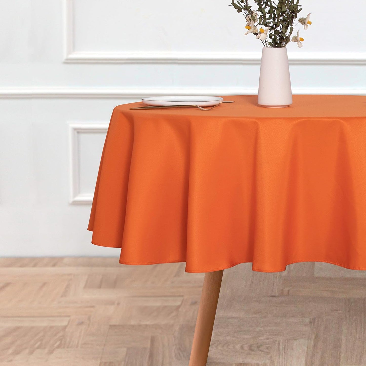 sancua Round Tablecloth - 80 Inch - Water Resistant Spill Proof Washable Polyester Table Cloth Decorative Fabric Table Cover for Dining Tables, Buffet Parties and Camping, Orange
