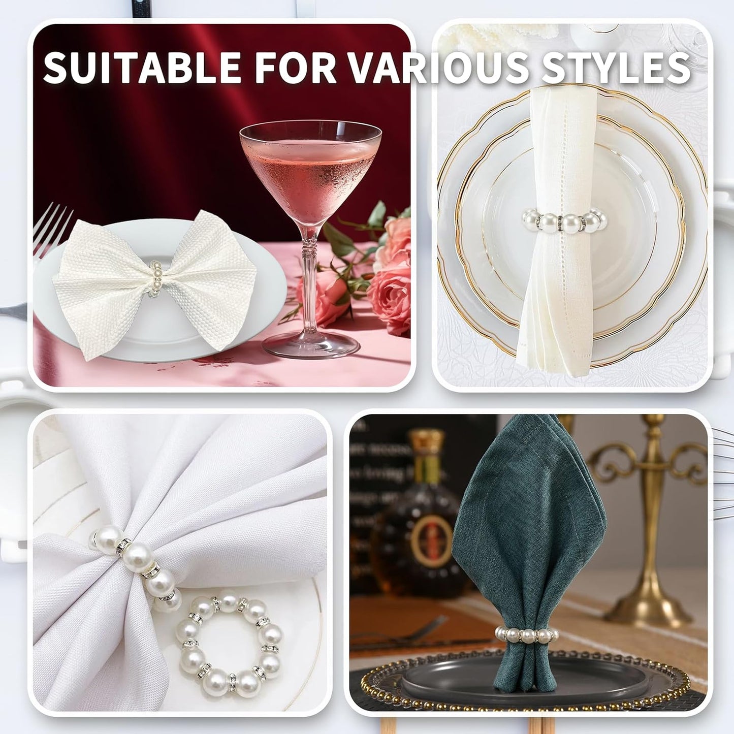 100 Pcs White Disposable Napkin Rings,Imitation Pearl Ring Napkin Holder Delicate White Beaded Serviette Buckles for Wedding Party Dinner Table Decor and Daily Use（100 pcs）