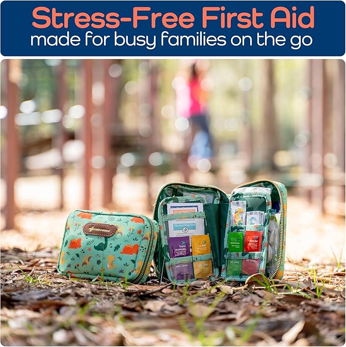 KeepGoing Travel First Aid Kit for Kids – 130 Pc. for Car, Home, Purse, Diaper Bag & Backpack with Latex-Free Bandages - Mini First Aid Kit Travel Size TSA-Approved