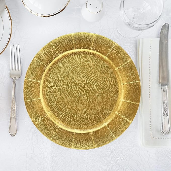 Gift Boutique 60 Disposable Gold Round Charger Plates 13" Dinner Table Serving Tray Heavy Duty Reusable Paper Cardboard Platters for Table Setting Placemats Cupcake Dessert Weddings Food Safe