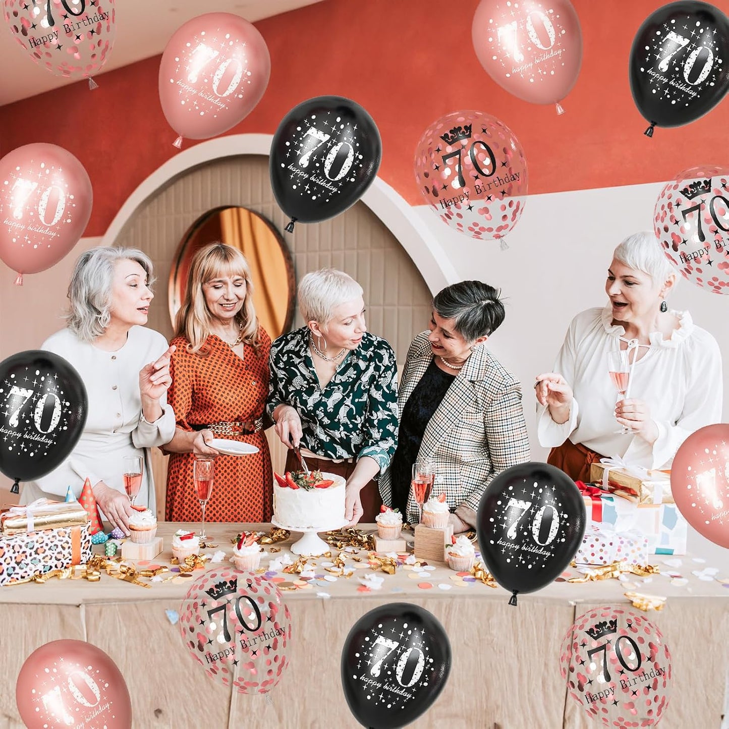 70th Birthday Decorations for Women, Black Rose Gold Happy 70th Birthday Latex Balloons Set, Pack of 15 70th Party Decor Balloons for Age 70 Years Old Birthday Party Decoration Celebration Supplies