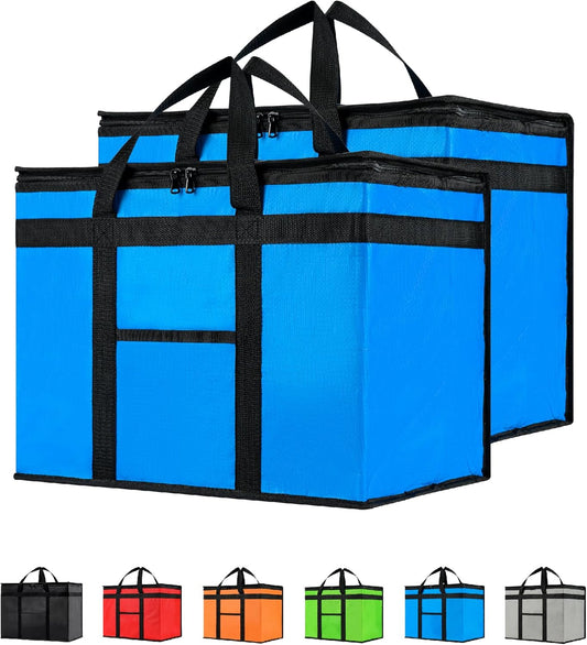 NZ home Insulated Cooler Bag and Food Warmer (XL Plus, 2 pack) for Delivery & Grocery Shopping with Zippered Top, Blue