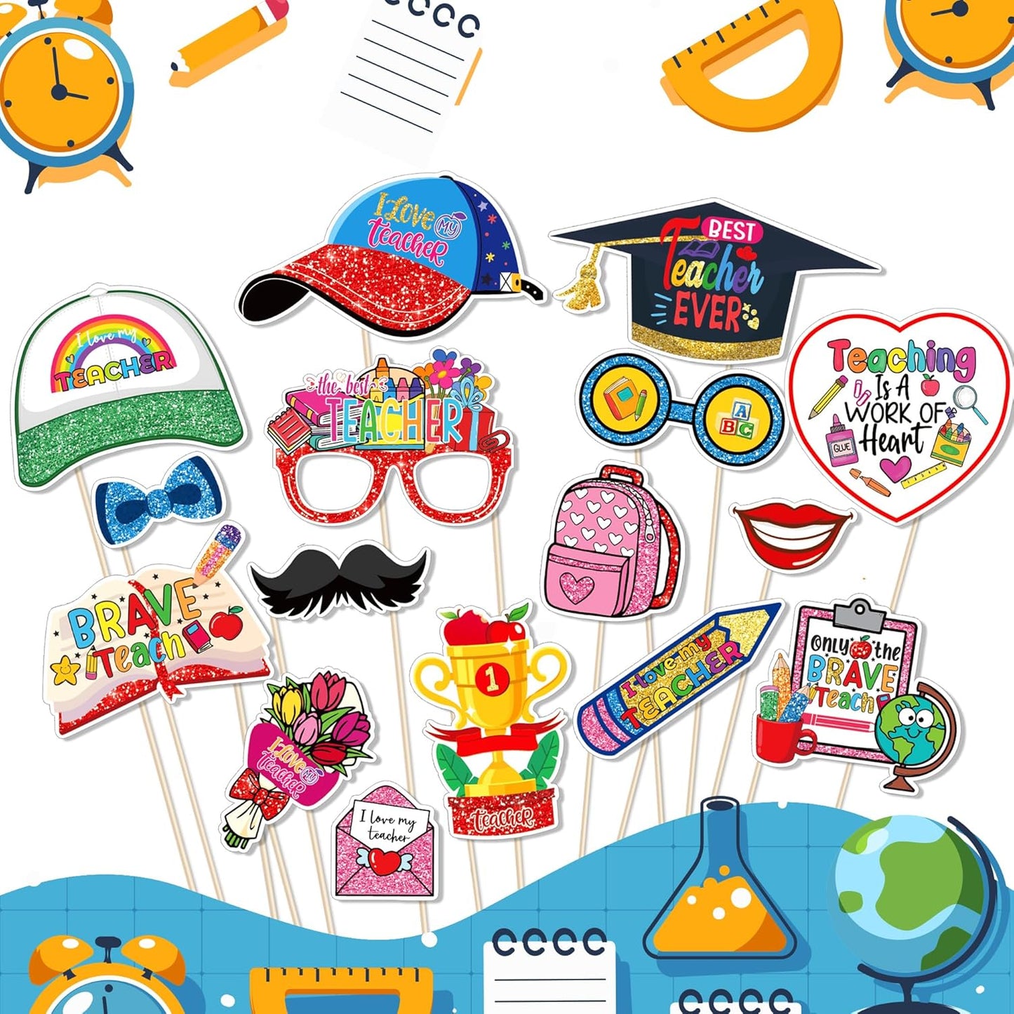 25 Pcs Teacher's Day Photo Booth Props, Thank You Teacher Theme Decoration Props, Teacher's Day Classroom Party Supplies