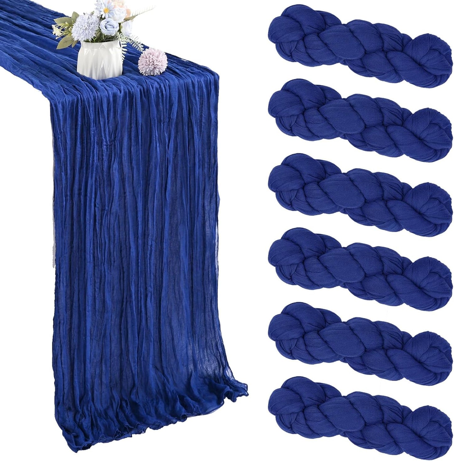 6 Pack 10FT Royal Blue Cheesecloth Table Runner 35x120 Inch Gauze Rustic Boho Table Runner Cheese Cloth for Wedding Decor Birthday Party Bridal Baby Shower Table Centerpiece Decoration