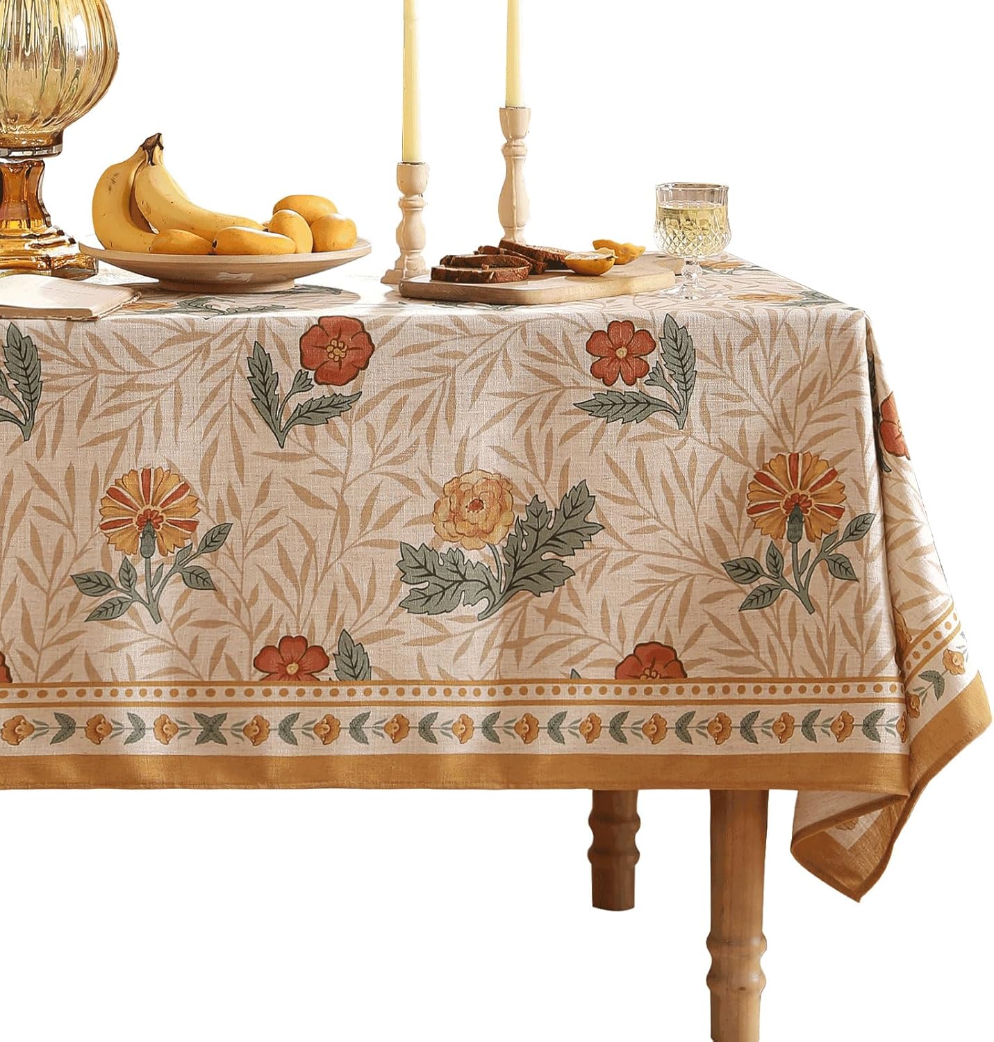 patdrea Designer French Vintage Small Rectangular Tablecloth,Yellow Floral Pattern Anti-Wrinkle Table Cloth,Dacorative Cover for Kitchen Dining Parties,Christmas,Thanksgiving,55"x71"-Cornflowers