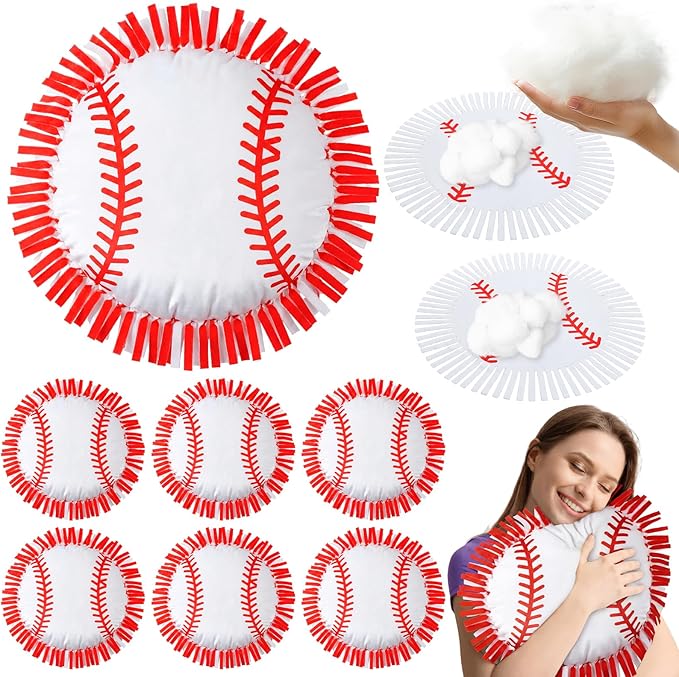 Mindsoft 6 Sets Fleece Tied Pillow Craft Kit Baseball Theme DIY Pillow Making Set for Kids, No Sewing with Soft PP Cotton Stuffing for Baseball Home Classroom Activity Gift for Sports Birthday Party