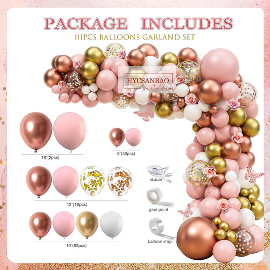 Floral Baby Shower Decorations for Girl, Rose Gold Baby Shower Party Supplies, Baby Boxes, Mom to Be Sash and Dad to Be Pin, Pink Balloon Arch Backdrop Tablecloth Heart Foil Balloon