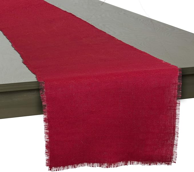 DII Jute Burlap Collection Kitchen Tabletop, Table Runner, 15x74, Solid Tango Red